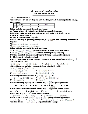 Đề thi trắc nghiệm học kì I Toán 12